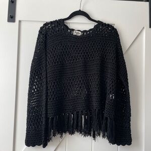 Cropped Crochet Tassel Sweater